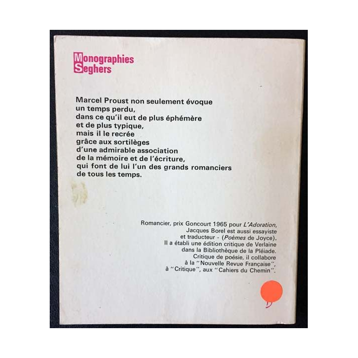 1. Marcel Proust par Jacques Borel aux éditions Pierre Seghers