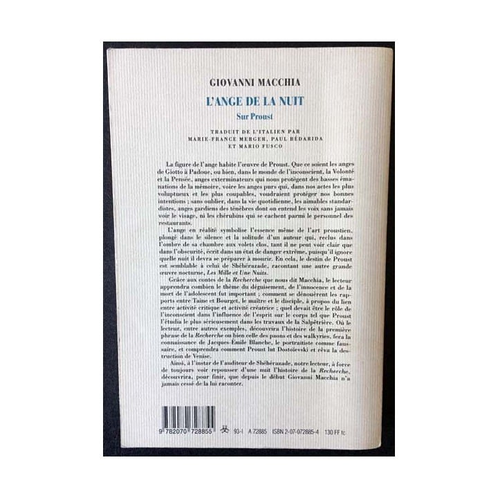 1. L'ange de la nuit sur Proust de Giovanni Macchia aux éditions Gallimard