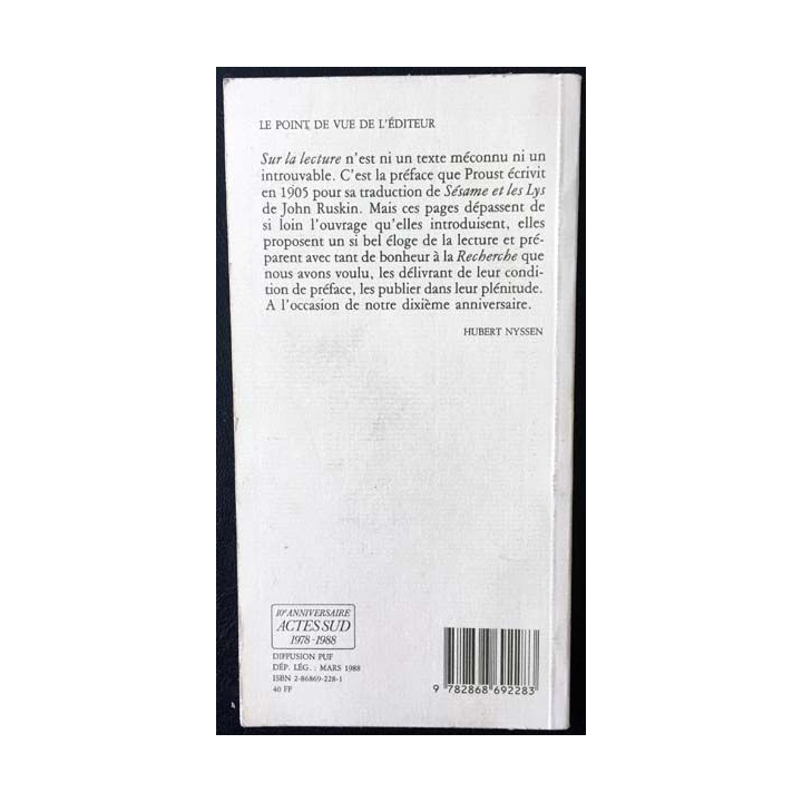 1. Sur la lecture de Marcel Proust aux éditions Actes Sud