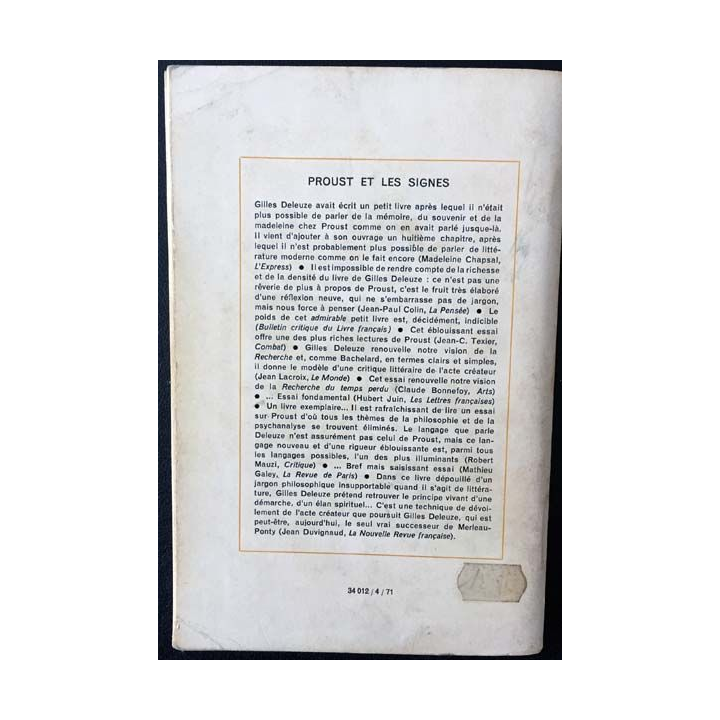 1. Proust et les signes de Gilles Deleuze aux éditions Presses Universitaires de France