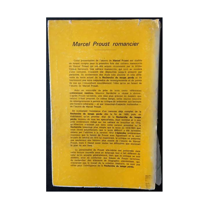 1. Marcel Proust Tome I de Maurice Bardeche aux éditions Les sept couleurs