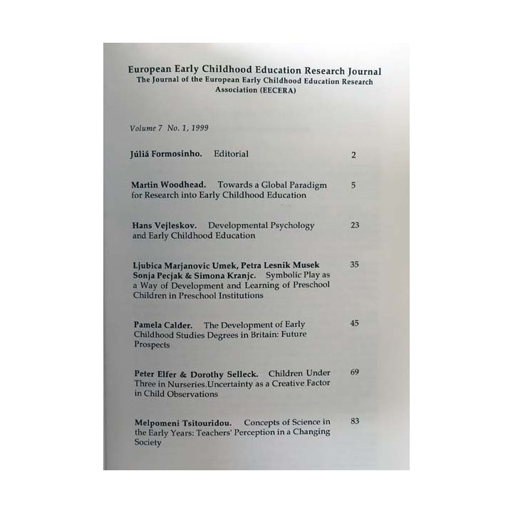1. European Early Childhood Education Research Journal Volume 7 No. 1 1999