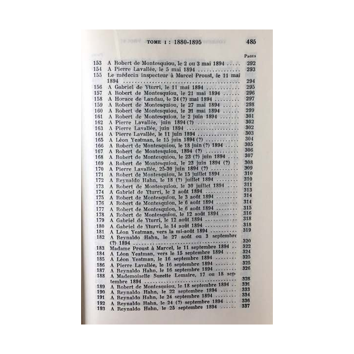1. Correspondance de Marcel Proust 1880-1895 Tome I texte établi, présenté et annoté par Philip Kolb aux éditions Plon