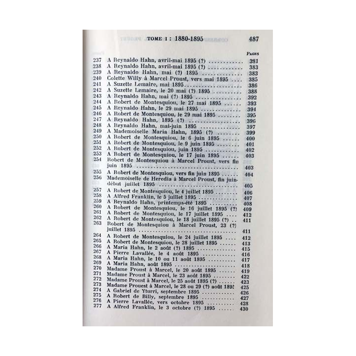 1. Correspondance de Marcel Proust 1880-1895 Tome I texte établi, présenté et annoté par Philip Kolb aux éditions Plon