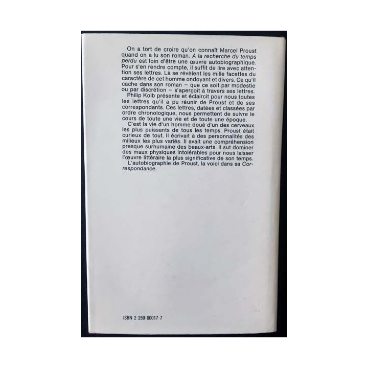 1. Correspondance de Marcel Proust 1896-1901 Tome II texte établi, présenté et annoté par Philip Kolb aux éditions Plon