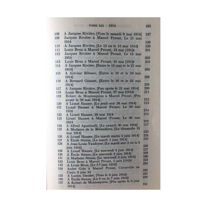 1. Correspondance de Marcel Proust 1914 Tome XIII texte établi, présenté et annoté par Philip Kolb aux éditions Plon