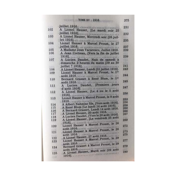 1. Correspondance de Marcel Proust 1916 Tome XV texte établi, présenté et annoté par Philip Kolb aux éditions Plon