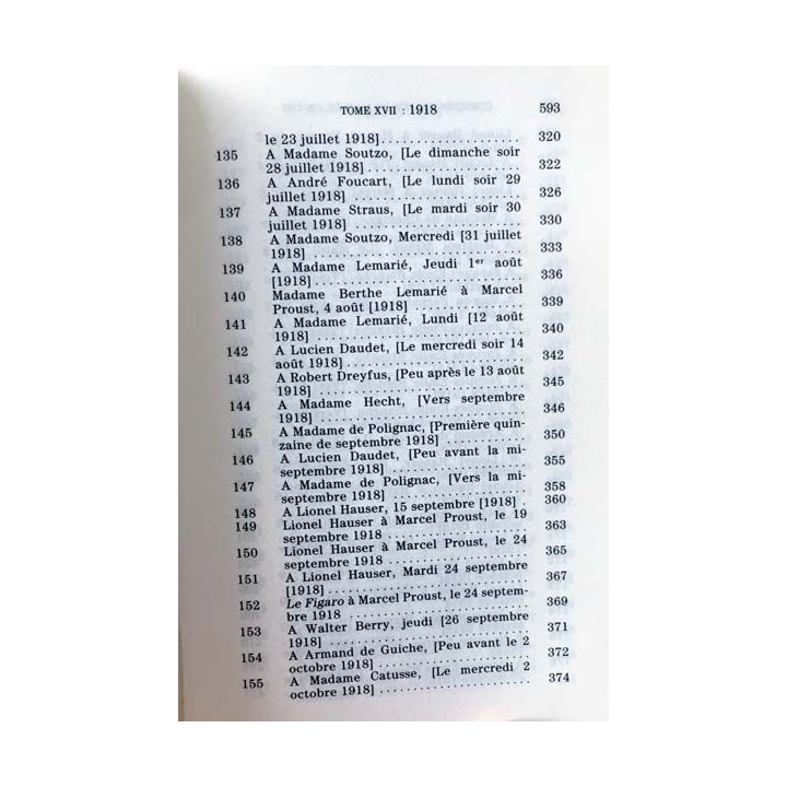 1. Correspondance de Marcel Proust 1918 Tome XVII texte établi, présenté et annoté par Philip Kolb aux éditions Plon