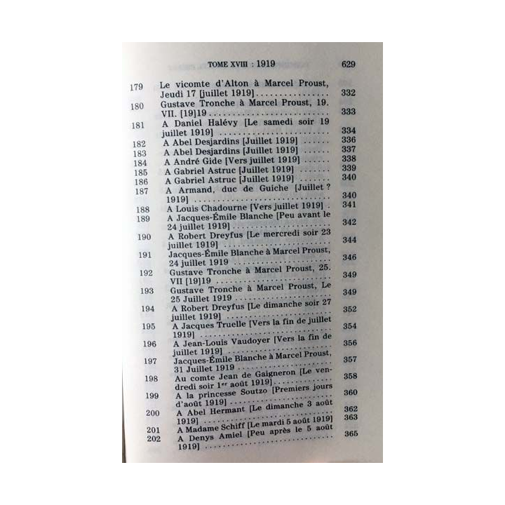 1. Correspondance de Marcel Proust 1919 Tome XVIII texte établi, présenté et annoté par Philip Kolb aux éditions Plon
