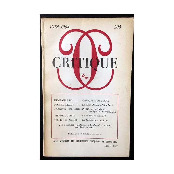 1. Critique n°205 Revue générale des publications françaises et étrangères Juin 1964 aux éditions de Minuit