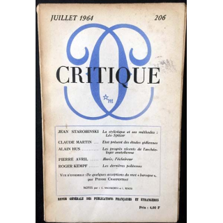1. Critique n°206 Revue générale des publications françaises et étrangères Juillet 1964 aux éditions de Minuit