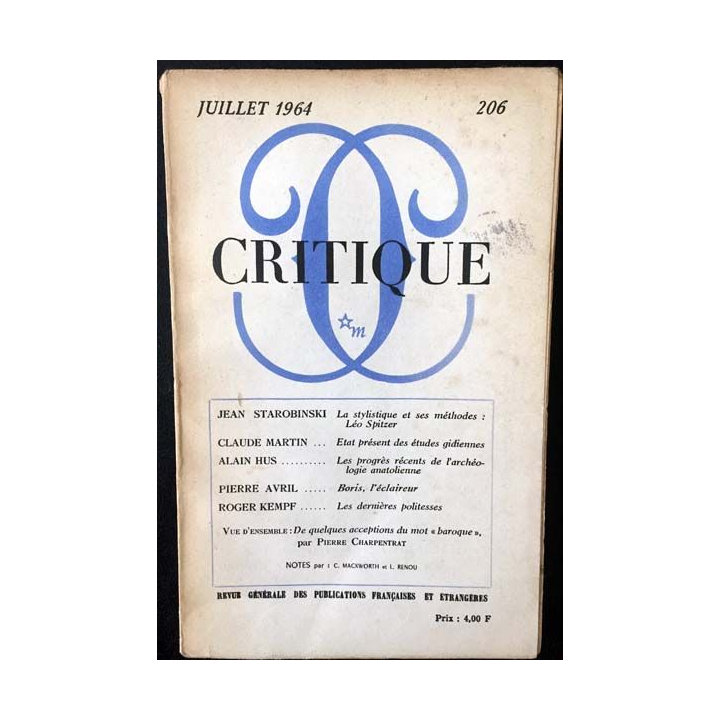 1. Critique n°206 Revue générale des publications françaises et étrangères Juillet 1964 aux éditions de Minuit
