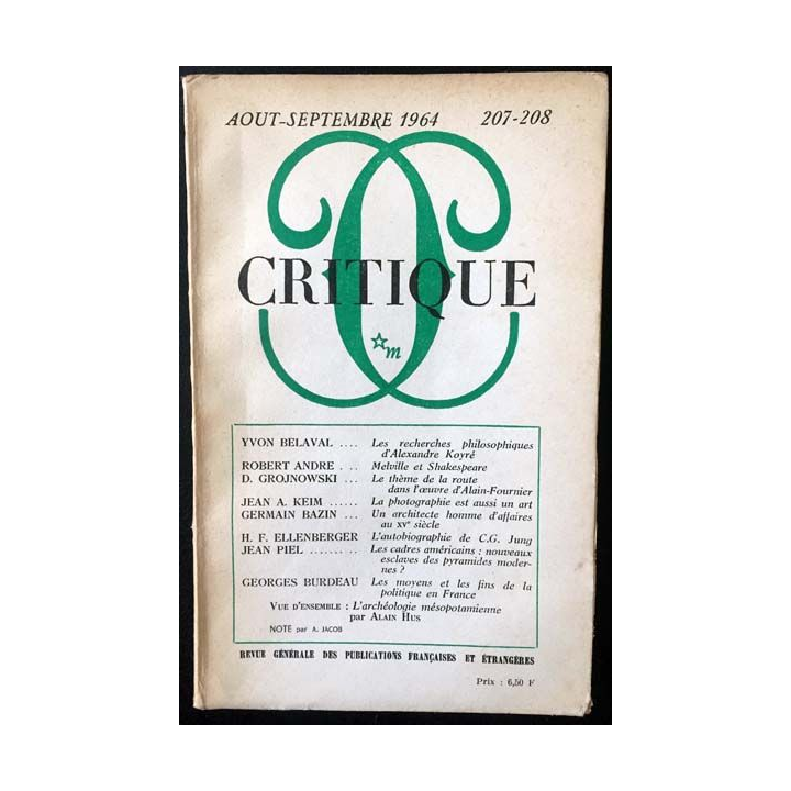 1. Critique n°207-208 Revue générale des publications françaises et étrangères Aout-Septembre 1964