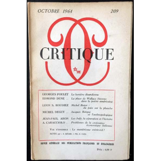 1. Critique n°209 Revue générale des publications françaises et étrangères Octobre 1964 aux éditions de Minuit