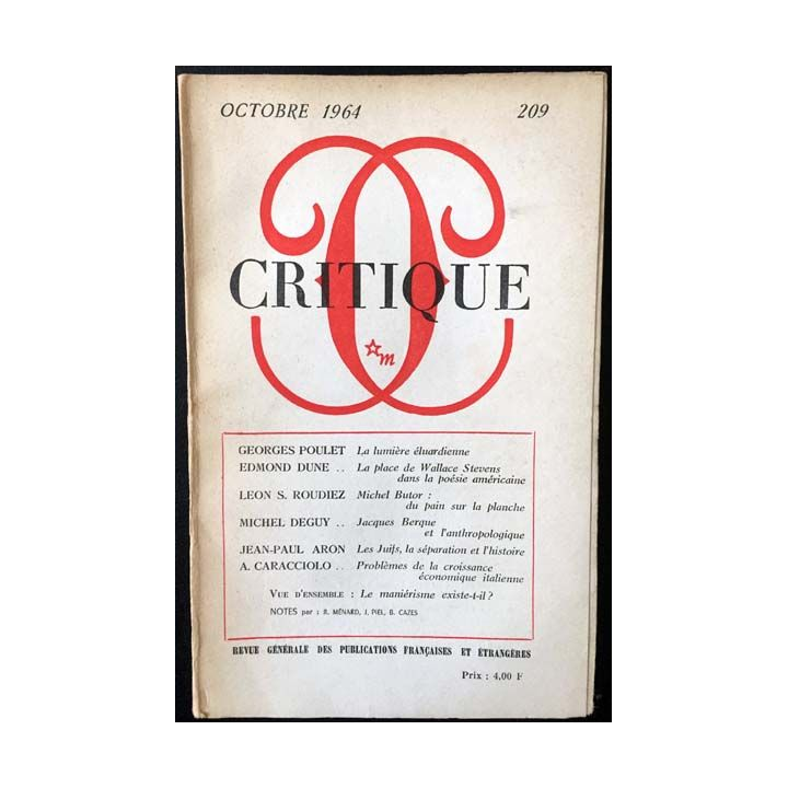 1. Critique n°209 Revue générale des publications françaises et étrangères Octobre 1964 aux éditions de Minuit