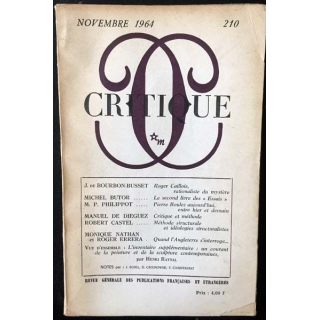1. Critique n°210 Revue générale des publications françaises et étrangères Novembre 1964 aux éditions de Minuit