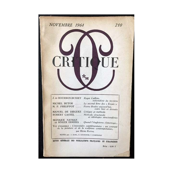 1. Critique n°210 Revue générale des publications françaises et étrangères Novembre 1964 aux éditions de Minuit