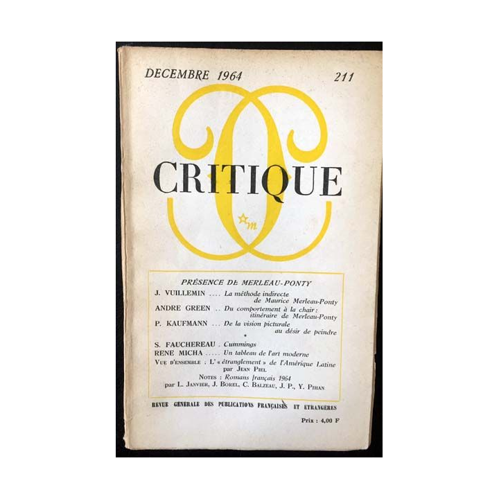 1. Critique n°211 Revue générale des publications françaises et étrangères Décembre 1964 aux éditions de Minuit
