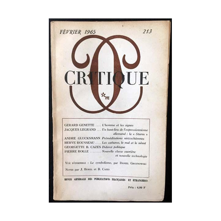 1. Critique n°213 Revue générale des publications françaises et étrangères Février 1965 aux éditions de Minuit