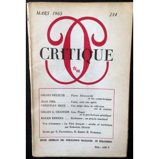 1. Critique n°214 Revue générale des publications françaises et étrangères Mars 1965 aux éditions de Minuit