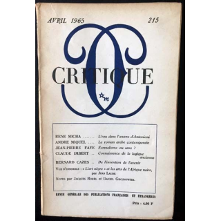 1. Critique n°215 Revue générale des publications françaises et étrangères Avril 1965 aux éditions de Minuit
