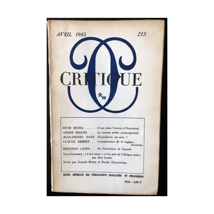1. Critique n°215 Revue générale des publications françaises et étrangères Avril 1965 aux éditions de Minuit