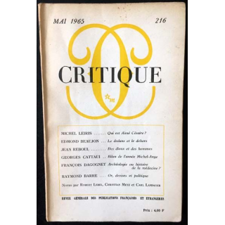 1. Critique n°216 Revue générale des publications françaises et étrangères Mai 1965 aux éditions de Minuit