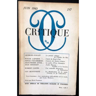 1. Critique n°217 Revue générale des publications françaises et étrangères Juin 1965 aux éditions de Minuit