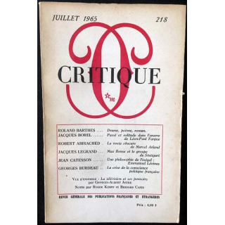 1. Critique n°218 Revue générale des publications françaises et étrangères Juillet 1965 aux éditions de Minuit