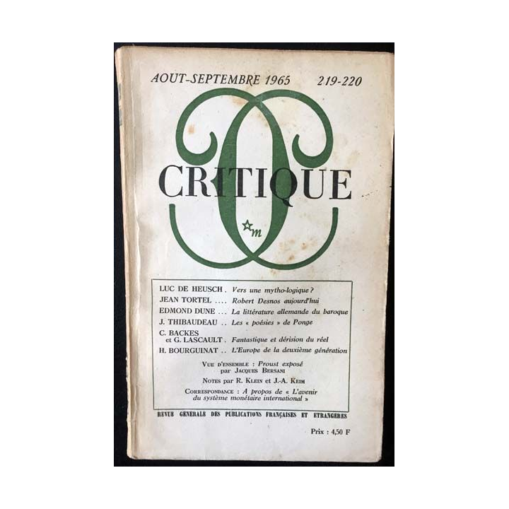 1. Critique n°219-220 Revue générale des publications françaises et étrangères Aout-Septembre 1965