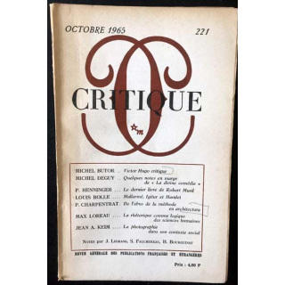 1. Critique n°221 Revue générale des publications françaises et étrangères Octobre 1965 aux éditions de Minuit