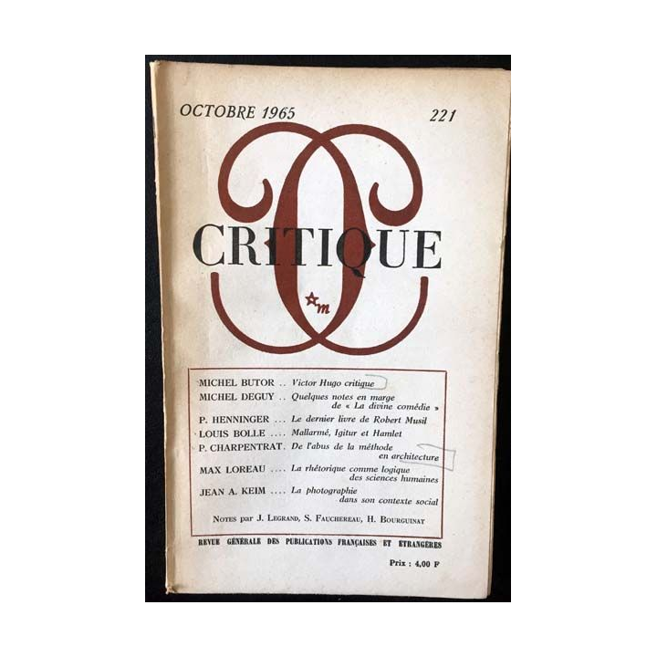 1. Critique n°221 Revue générale des publications françaises et étrangères Octobre 1965 aux éditions de Minuit