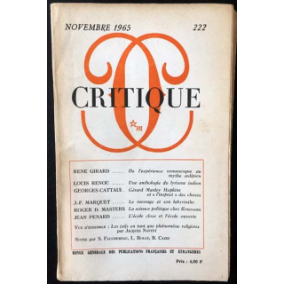 1. Critique n°222 Revue générale des publications françaises et étrangères Novembre 1965 aux éditions de Minuit