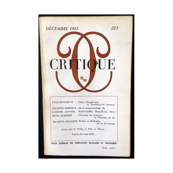 1. Critique n°223 Revue générale des publications françaises et étrangères Décembre 1965 aux éditions de Minuit