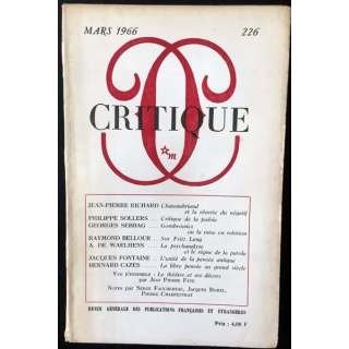 1. Critique n°226 Revue générale des publications françaises et étrangères Mars 1966 aux éditions de Minuit