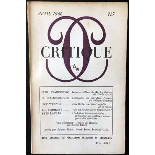 1. Critique n°227 Revue générale des publications françaises et étrangères Avril 1966 aux éditions de Minuit