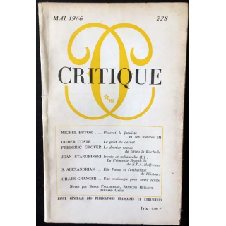 1. Critique n°228 Revue générale des publications françaises et étrangères Mai 1966 aux éditions de Minuit