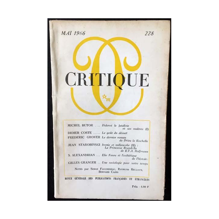 1. Critique n°228 Revue générale des publications françaises et étrangères Mai 1966 aux éditions de Minuit