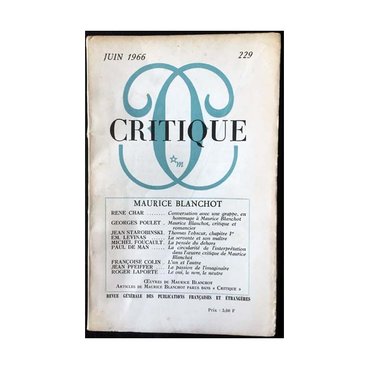 1. Critique n°229 Revue générale des publications françaises et étrangères Juin 1966 aux éditions de Minuit