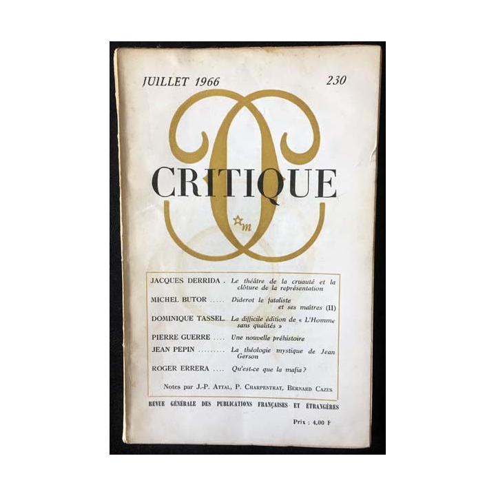 1. Critique n°230 Revue générale des publications françaises et étrangères Juillet 1966 aux éditions de Minuit