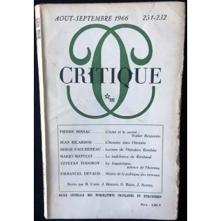 1. Critique n°231-232 Revue générale des publications françaises et étrangères Aout-Septembre 1966
