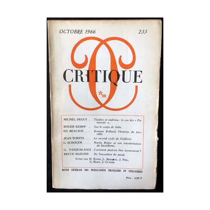 1. Critique n°233 Revue générale des publications françaises et étrangères Octobre 1966 aux éditions de Minuit
