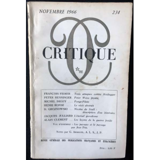 1. Critique n°234 Revue générale des publications françaises et étrangères Novembre 1966 aux éditions de Minuit