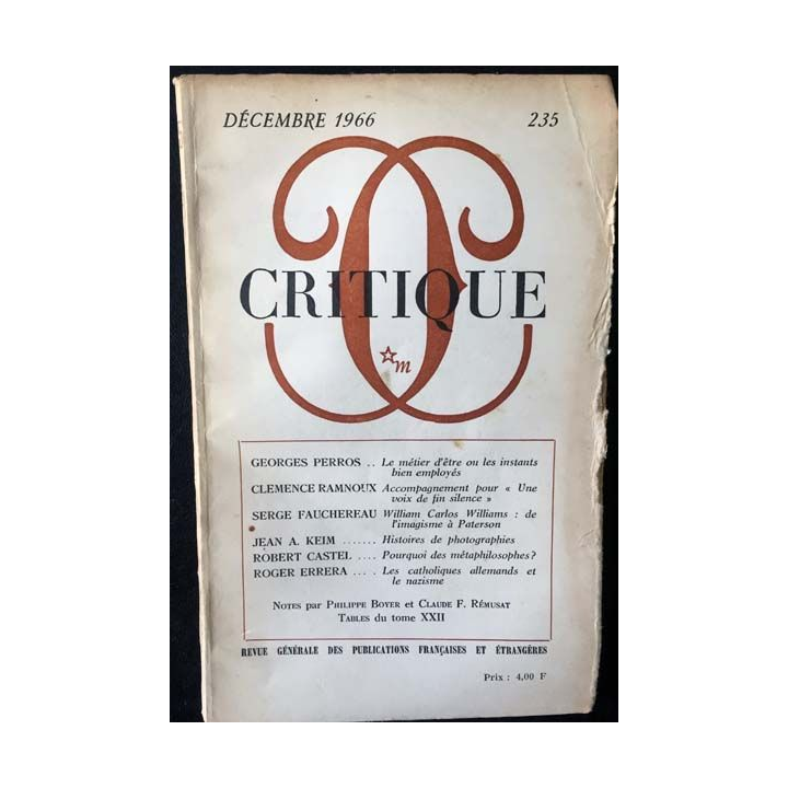 1. Critique n°235 Revue générale des publications françaises et étrangères Décembe 1966 aux éditions de Minuit