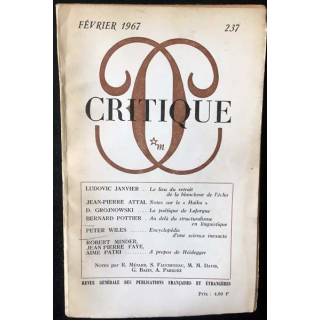 1. Critique n°237 Revue générale des publications françaises et étrangères Février 1967 aux éditions de Minuit