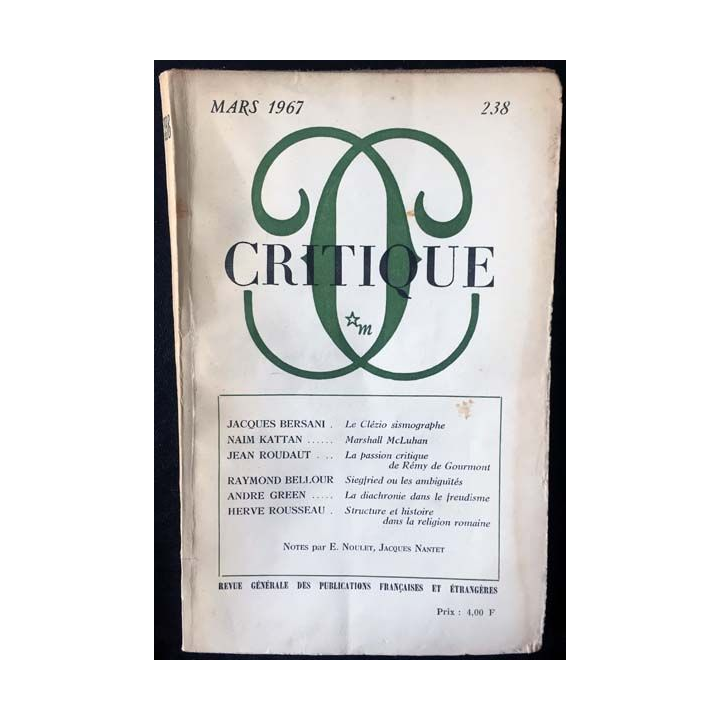 1. Critique n°238 Revue générale des publications françaises et étrangères Mars 1967 aux éditions de Minuit