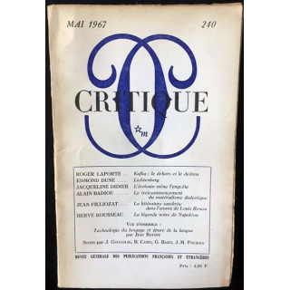 1. Critique n°240 Revue générale des publications françaises et étrangères Mai 1967 aux éditions de Minuit