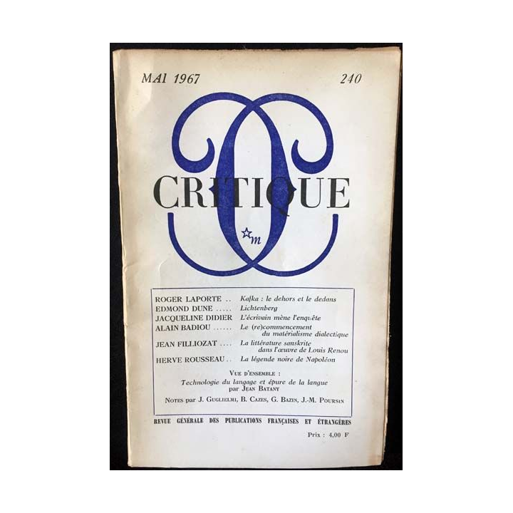 1. Critique n°240 Revue générale des publications françaises et étrangères Mai 1967 aux éditions de Minuit