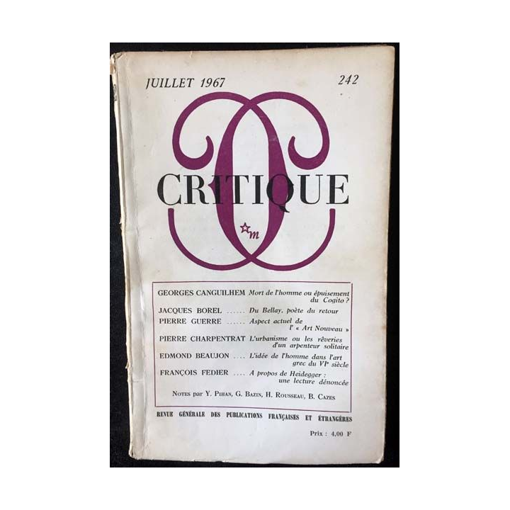 1. Critique n°242 Revue générale des publications françaises et étrangères Juillet 1967 aux éditions de Minuit