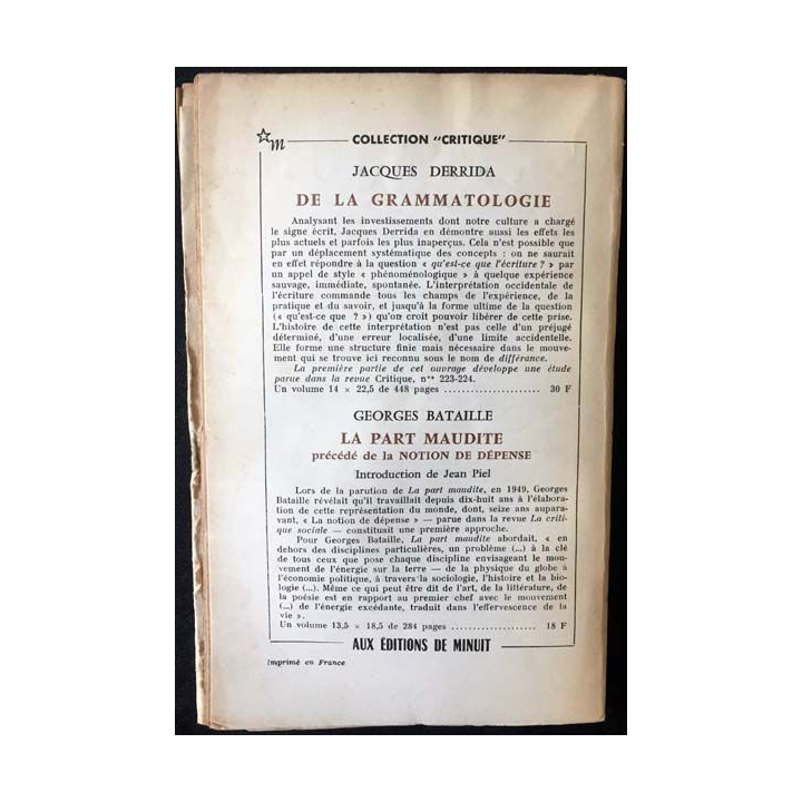 1. Critique n°245 Revue générale des publications françaises et étrangères Octobre 1967 aux éditions de Minuit